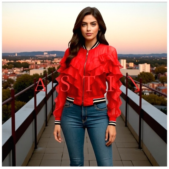 Casting Women’s Ruffled Jacket. Red, White, Blue, Silver. Size M-L - Picture 1 of 9